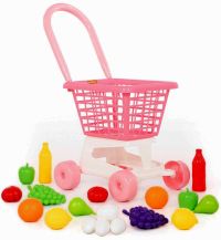 Игрушка тележка супермаркет розовая с продуктами