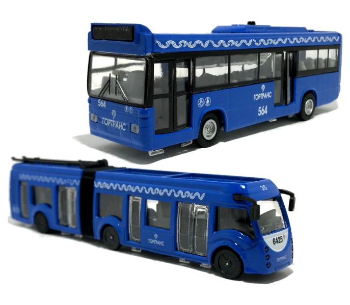 Игрушка троллейбус и автобус синего цвета Мосгортранс