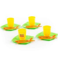Набор детской посуды с тарелками и стаканами (4 персоны)