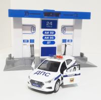 Игрушечная Автозаправочная станция с полицейской машинкой Hyundai Solaris 21 см