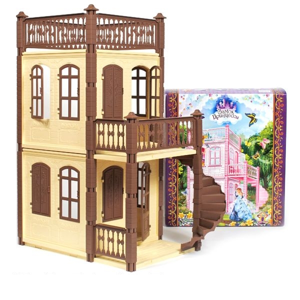 Домик для кукол Замок Принцессы 2 этажа бежевый