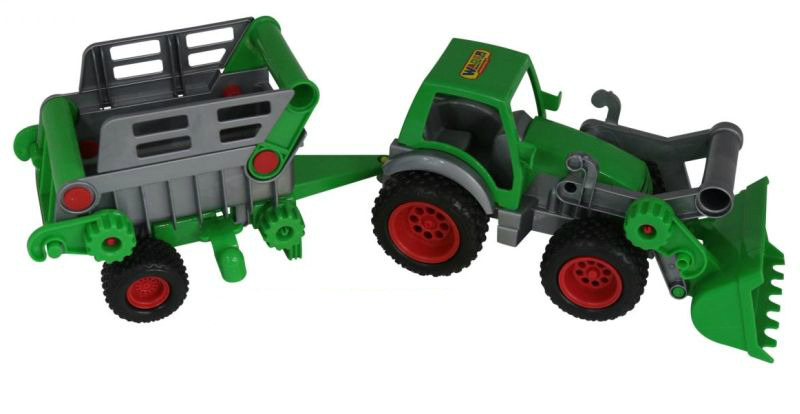 Игрушка трактор с резиновыми колесами и прицепом с ручкой
