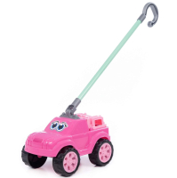Игрушка-каталка машинка с глазками Боби с ручкой высота хвата 40 см джип розовый